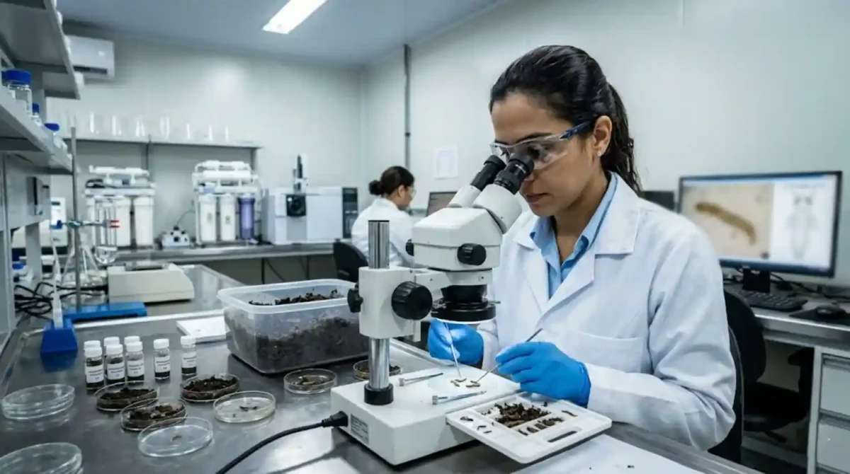 O avanço silencioso do maruim e como o mosquito quase invisível está mudando a rotina no Brasil 2 Pesquisador em laboratório analisando amostras de solo para identificação de larvas de Culicoides