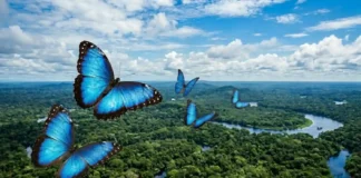 As magníficas borboletas Morpho azul da Amazônia usam asas que funcionam como espelhos ópticos para confundir predadores na floresta borboleta Morpho é um dos insetos mais emblemáticos e visualmente impressionantes do mundo, e a sua imagem está intrinsecamente ligada à Floresta Amazônica