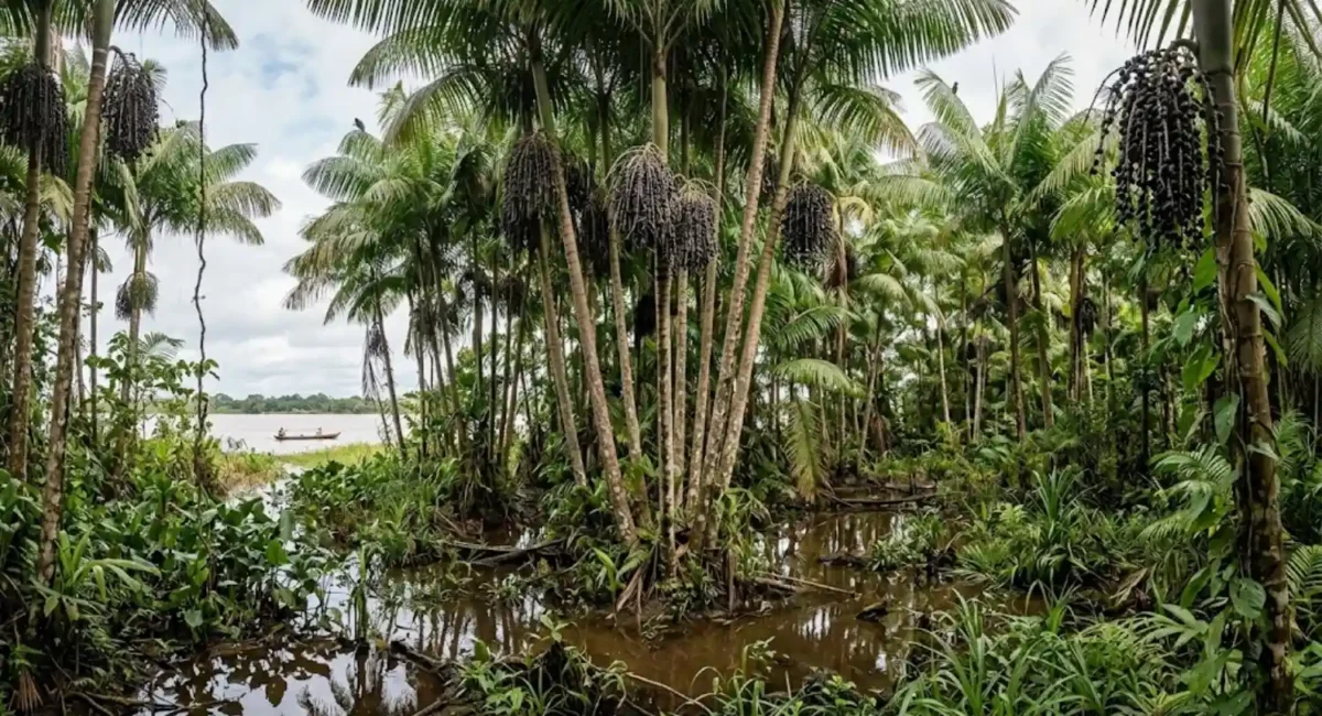 Um único açaizeiro adulto, nas terras alagadas do Pará