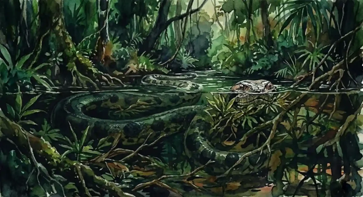 A sucuri verde sobrevive na água amazônica com metabolismo lento e estratégia de caça imbatível 1 sucuri verde jejum metabolismo, eunectes murinus biologia, sucuri caça estratégia água