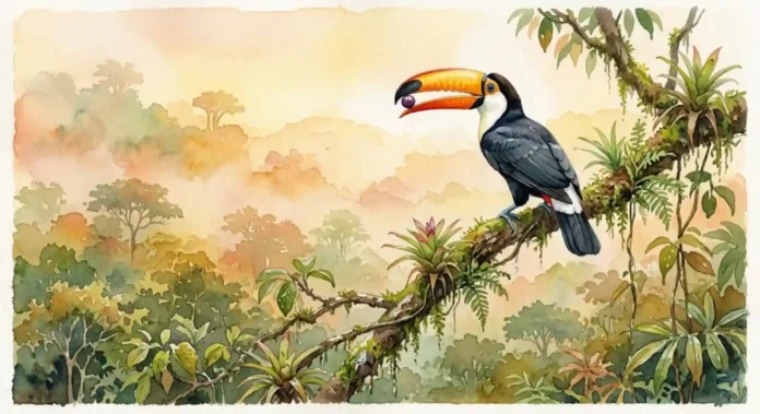 O tucano-toco é o jardineiro invisível da floresta amazônica que planta palmeiras no dossel voando distâncias incríveis todos os dias