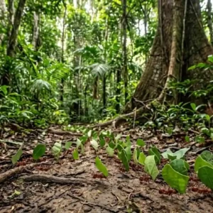Como a formiga saúva constrói rodovias complexas e organiza o tráfego de milhões de indivíduos na floresta amazônica A formiga saúva (Atta sexdens) é capaz de carregar fragmentos de folhas que pesam até cinquenta vezes o seu próprio peso corporal. Esse feito extraordinário de força pura, que se traduziria para um ser humano carregar um automóvel de médio porte nas costas por quilômetros, é apenas o início da fascinante engenharia biológica desta espécie. Quando observadas individualmente, as operárias parecem motivadas por um impulso frenético, mas a verdadeira maravilha reside na organização coletiva que transforma milhões de indivíduos em um único superorganismo perfeitamente coordenado. A ciência reconhece que a eficiência dessas formigas não depende apenas da força, mas sim de uma infraestrutura de transporte meticulosamente mantida. Nas profundezas da floresta amazônica, as colônias de saúva constroem rodovias complexas que se estendem por centenas de metros a partir do formigueiro. Essas rotas de transporte não são simples caminhos na terra batida; elas são verdadeiras obras de engenharia que facilitam o movimento de um exército de operárias. A organização das trilhas da saúva inclui, surpreendentemente, faixas de ida e volta separadas, permitindo que as formigas que transportam folhas pesadas não colidam com as operárias que retornam vazias. Estudos indicam que esse sistema de divisão de tráfego reduz o tempo de transporte e otimiza a coleta de recursos, aumentando a eficiência da colônia como um todo. A limpeza permanente da trilha por operárias especializadas é outra característica marcante, com remoção constante de pedriscos, gravetos e folhas que possam obstruir a passagem. A coordenação desse tráfego intenso e a manutenção da infraestrutura de transporte são realizadas através de um sistema de comunicação sofisticado, baseado no uso de substâncias químicas chamadas feromônios. Cada operária que encontra uma fonte de alimento deita uma trilha de feromônio ao retornar ao formigueiro, servindo como um guia para as outras. A concentração do feromônio indica a qualidade e a abundância do recurso, atraindo mais ou menos operárias para a coleta. A formiga saúva usa esse feromônio de trilha para manter a integridade da rota, e a persistência desse odor permite que a colônia recrute rapidamente milhares de indivíduos para um local específico, adaptando-se às mudanças no ambiente de forma ágil e eficaz. Esse sistema de comunicação química é a base do formiga saúva feromônio trilha, garantindo que as informações cruciais circulem rapidamente entre os membros da colônia. O sucesso da saúva trilhas organização tráfego reflete diretamente na estrutura e funcionamento da colônia como um todo, um exemplo clássico de um superorganismo. Um formigueiro maduro pode abrigar milhões de indivíduos, divididos em castas com funções específicas, desde operárias que cortam e transportam folhas até soldados que defendem a colônia. A ciência reconhece que essa divisão de trabalho, combinada com o eficiente sistema de transporte, permite que as saúvas explorem vastas áreas da floresta, consumindo grandes quantidades de material vegetal. Esse comportamento tem um impacto significativo no ecossistema amazônico, influenciando a dispersão de sementes, a ciclagem de nutrientes e a composição da vegetação, demonstrando a importância vital deste superorganismo para a biodiversidade da floresta. A eficiência do sistema de transporte das saúvas é um modelo de sustentabilidade e adaptabilidade que pode inspirar soluções para os desafios humanos. A capacidade desses insetos de organizar o tráfego de milhões de indivíduos de forma eficiente, sem congestionamentos ou acidentes, é um exemplo de inteligência coletiva que pode ser aplicada em diversas áreas, desde a logística até o desenvolvimento de sistemas de transporte inteligentes. A ciência reconhece que a formiga saúva é um organismo fascinante que merece ser estudado e compreendido, não apenas pela sua importância ecológica, mas também pelas lições que pode nos ensinar sobre a organização social e a eficiência do transporte em larga escala. A compreensão da complexidade da formiga saúva nos leva a um profundo respeito por essas criaturas e pela intrincada rede de vida que compõe a Amazônia. A existência de rodovias complexas e de um sistema de divisão de tráfego em formigas, que sobrevivem e prosperam há milhões de anos, nos convida a refletir sobre a importância da cooperação e da organização social na busca por soluções para os desafios que enfrentamos. A preservação da biodiversidade amazônica é essencial para garantir a sobrevivência de espécies como a saúva e para manter o equilíbrio ecológico que sustenta a vida no planeta. Ao observarmos a imensidão da floresta amazônica, somos lembrados de que as menores criaturas podem guardar os maiores segredos, inspirando-nos a buscar harmonia e eficiência na complexidade da vida. BOX LATERAL O cultivo de fungo pela saúva As folhas cortadas pelas saúvas não são consumidas diretamente. Elas são transportadas para o formigueiro e usadas como substrato para o cultivo de um fungo específico. As formigas saúvas cuidam do fungo, removendo outros microrganismos e fornecendo nutrientes através de suas próprias fezes e secreções salivares. O fungo quebra a celulose das folhas e as formigas se alimentam de partes específicas desse fungo. Essa relação mutualística é fundamental para a sobrevivência da colônia.