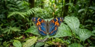Borboletas da Amazônia revelam o futuro do clima uma borboleta colorida com a floresta densa e úmida ao fundo