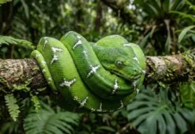 Como a cobra-papagaio utiliza sua camuflagem cromática e biologia evolutiva para dominar o dossel da Floresta Amazônica