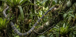 As habilidades arborícolas da caninana e como este réptil esguio regula as populações de aves na biodiversidade da Amazônia