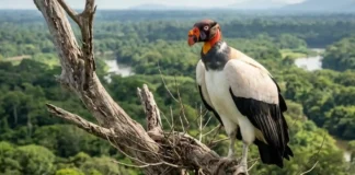 Como o urubu-rei utiliza sua força impressionante e o olfato de outras aves para dominar a cadeia alimentar da Amazônia