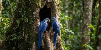 Como a fidelidade conjugal e a herança de ninhos seculares garantem a reprodução da arara-azul-grande na floresta Amazônica