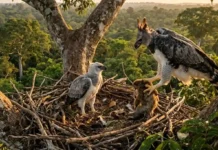 Como o longo treinamento de caça do gavião-real revela os segredos da sobrevivência na copa da Amazônia brasileira