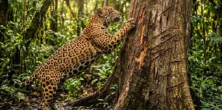 Como os arranhões da onça pintada em troncos revelam o tamanho do felino e organizam o ecossistema da Amazônia