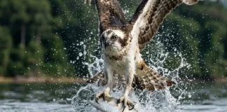 Como a águia-pescadora utiliza adaptações anatômicas exclusivas para capturar peixes em mergulhos de alta velocidade