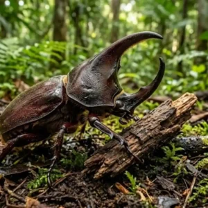 Como o poderoso besouro-rinoceronte atua como reciclador biológico vital para a saúde do solo nas florestas tropicais