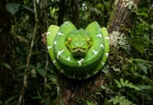 Como a cobra-papagaio utiliza a visão térmica para caçar morcegos na escuridão profunda da floresta Amazônica