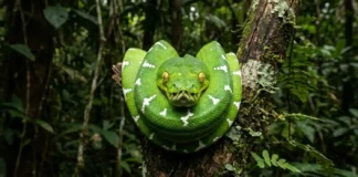 Como a cobra-papagaio utiliza a visão térmica para caçar morcegos na escuridão profunda da floresta Amazônica