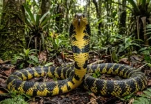 Como a cobra caninana utiliza estratégias de blefe e imitação sonora para afastar predadores nas florestas tropicais brasileiras
