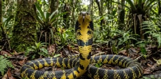 Como a cobra caninana utiliza estratégias de blefe e imitação sonora para afastar predadores nas florestas tropicais brasileiras