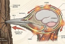 Como o pica-pau protege seu cérebro de impactos mecânicos extremos ao utilizar uma estrutura óssea craniana única