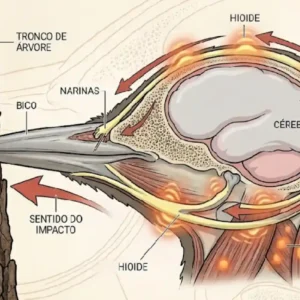 Como o pica-pau protege seu cérebro de impactos mecânicos extremos ao utilizar uma estrutura óssea craniana única