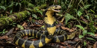 Como a cobra caninana combina o blefe do balão e a imitação da cascavel para sobreviver na Amazônia