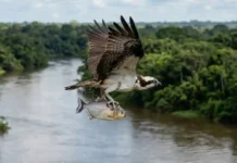 Como a águia-pescadora usa a engenharia aerodinâmica natural para transportar peixes pesados até o ninho na Amazônia