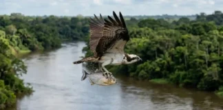 Como a águia-pescadora usa a engenharia aerodinâmica natural para transportar peixes pesados até o ninho na Amazônia