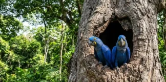 Como a dependência da árvore de manduvi afeta a sobrevivência e os ninhos da arara-azul na Amazônia