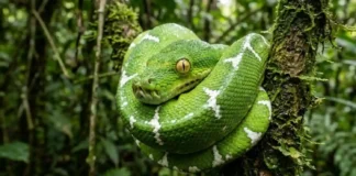 Como a fascinante cobra-papagaio utiliza a camuflagem perfeita para reinar nas copas das árvores da Floresta Amazônica
