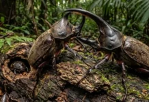 Como a engenharia natural do besouro-rinoceronte transforma troncos caídos e renova os solos da floresta na Amazônia