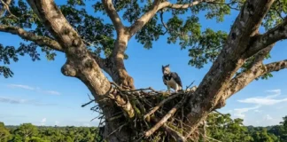 Gavião-real seleciona árvores emergentes com arquiteturas de galhos específicas para sustentar ninhos por décadas na Amazônia