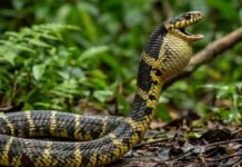 Como a cobra caninana utiliza estratégias de blefe e imitação sonora para afastar predadores nas florestas tropicais brasileiras