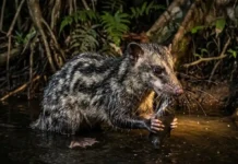 Como a cuíca-d’água utiliza bigodes sensoriais e adaptações evolutivas para caçar em rios turvos da Amazônia no escuro total