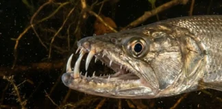 Como a cachorra-facão utiliza dentes desproporcionalmente grandes para caçar nas águas escuras do Rio Negro amazônico