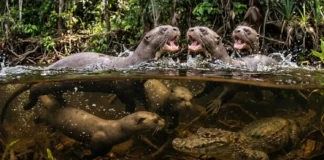 Como a ariranha organiza táticas de defesa coletiva com vocalizações complexas para enfrentar jacarés nos rios da Amazônia