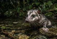 Como a cuíca-d’água caça peixes e crustáceos nos riachos usando bigodes sensoriais que funcionam como sonar tátil