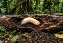 Como o poderoso besouro rinoceronte amazônico quebra troncos caídos e recicla nutrientes essenciais para o solo da floresta