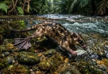 Como a cuíca-d’água evoluiu com membranas interdigitais para caçar peixes em riachos rápidos da Amazônia profunda