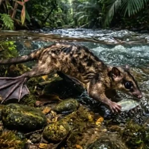 Como a cuíca-d’água evoluiu com membranas interdigitais para caçar peixes em riachos rápidos da Amazônia profunda