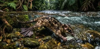 Como a cuíca-d’água evoluiu com membranas interdigitais para caçar peixes em riachos rápidos da Amazônia profunda