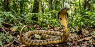 Caninana combina mimetismo comportamental e truques visuais para afugentar predadores na floresta sem ter veneno