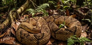 Surucucu pico de jaca combina recorde de veneno e comportamento pacífico que evita acidentes com humanos nas florestas tropicais