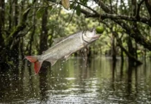 Matrinxã realiza saltos acrobáticos de dois metros para capturar sementes e frutos nas copas das florestas alagadas da Amazônia