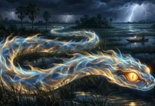 O fogo que protege a floresta como os relâmpagos dos campos amazônicos deram vida ao Boitatá, o guardião mítico contra as queimadas