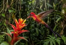 Como o ágil beija-flor-brilho-de-fogo visita duas mil flores por dia para sustentar um metabolismo que o mataria em poucas horas