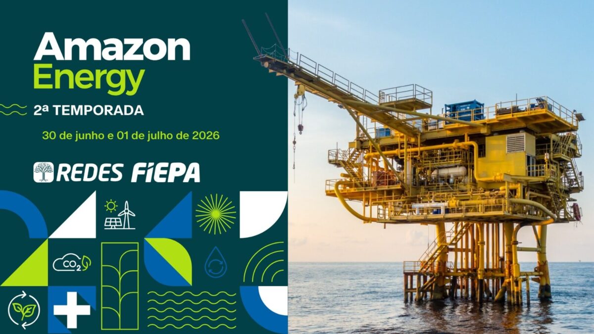 Arte do evento Amazon Energy 2026, da FIEPA, com plataforma de petróleo offshore