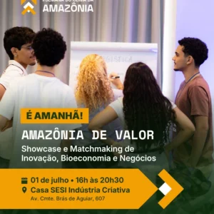 Amazônia de Valor reúne startups e investidores da bioeconomia em Belém Jovens empreendedores em frente a um quadro durante o evento Amazônia de Valor, em Belém