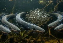 Poraquês coordenam descargas elétricas em grupo para cercar cardumes e otimizar a caça em lagos da Amazônia