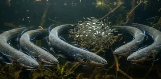 Poraquês coordenam descargas elétricas em grupo para cercar cardumes e otimizar a caça em lagos da Amazônia