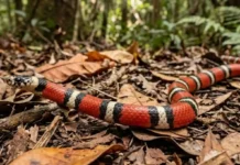 Falsa-coral mimetiza padrão de cores da coral-verdadeira como estratégia evolutiva para afastar ameaças e sobreviver na floresta