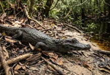 Jacaré-anão se reproduz em igarapés estreitos e densos, forçando biólogos a redesenharem métodos de monitoramento na Amazônia