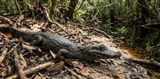 Jacaré-anão se reproduz em igarapés estreitos e densos, forçando biólogos a redesenharem métodos de monitoramento na Amazônia