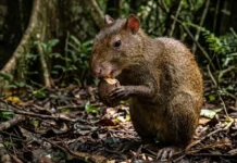 Cutia atua como engenheira florestal ao enterrar castanhas-do-pará e esquecer sementes que dão origem a árvores gigantes na Amazônia